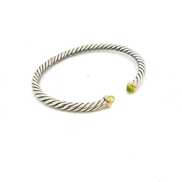 David Yurman Prasiolite Cable Cuff Bracelet Size M Gold & Silver Estate DY701 - Picture 6 of 7